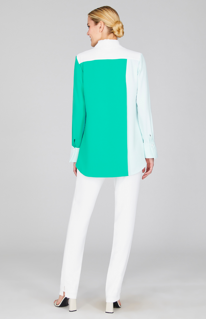 Color Block Lustrous Crepe Back Overlap Shirt