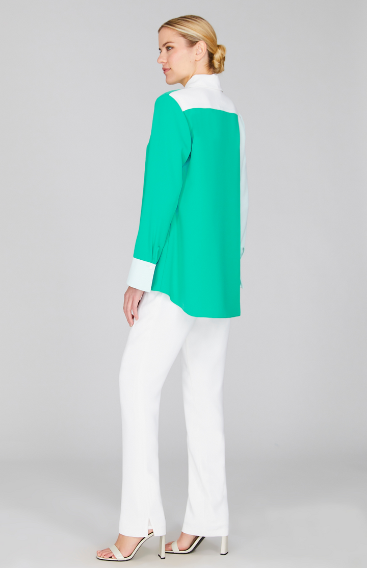 Color Block Lustrous Crepe Back Overlap Shirt