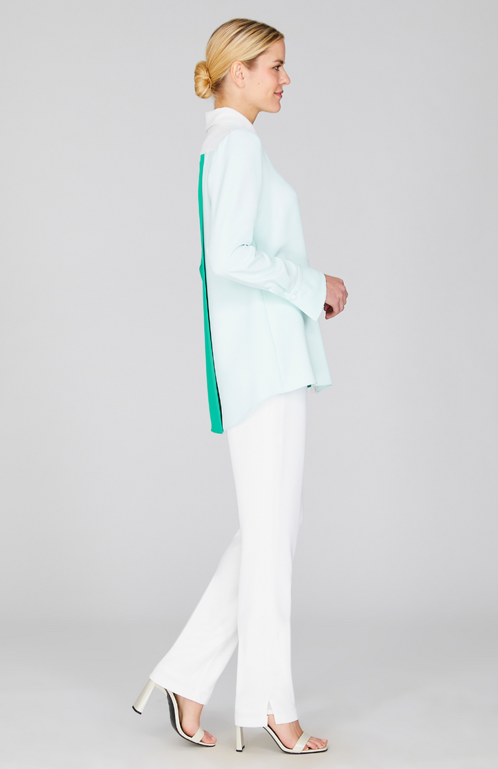 Color Block Lustrous Crepe Back Overlap Shirt