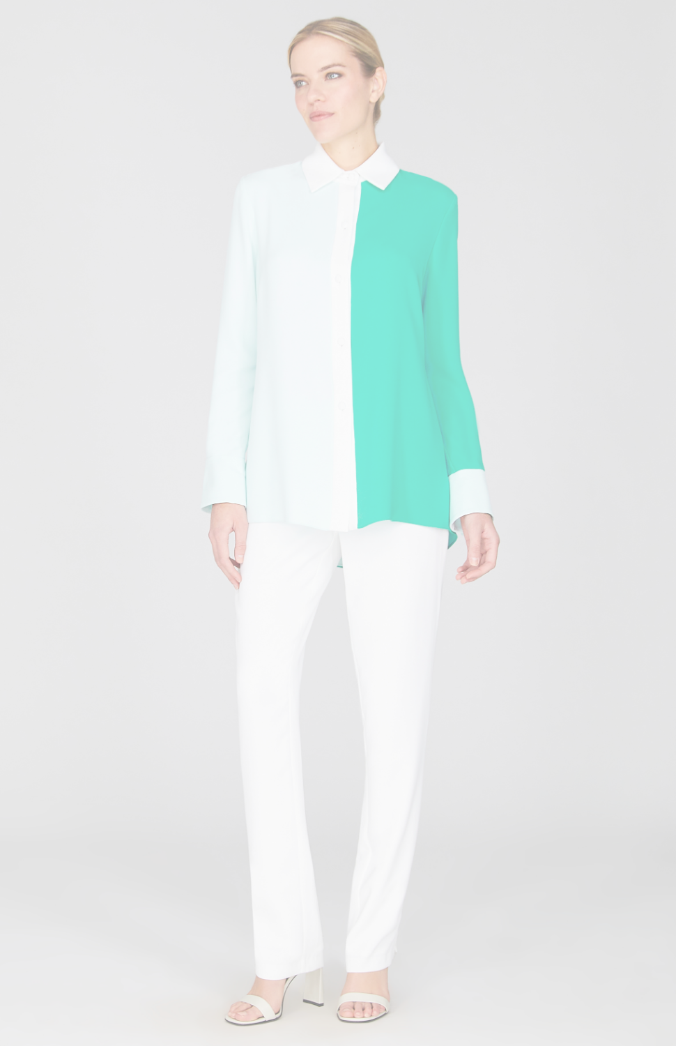 Color Block Lustrous Crepe Back Overlap Shirt