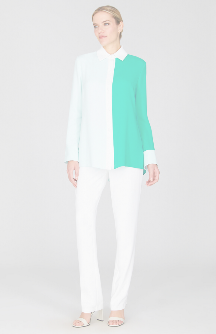 Color Block Lustrous Crepe Back Overlap Shirt