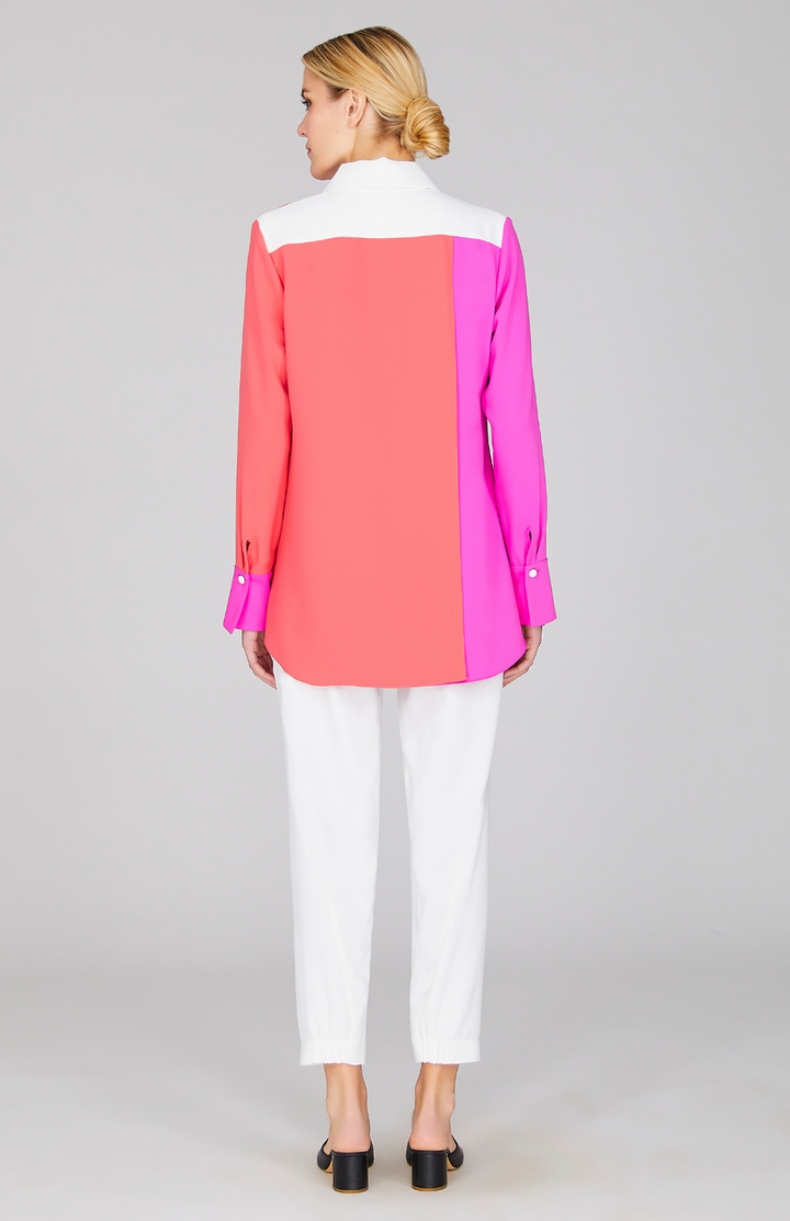 Color Block Lustrous Crepe Back Overlap Shirt