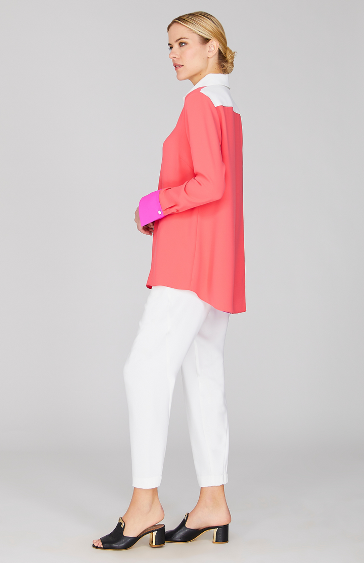 Color Block Lustrous Crepe Back Overlap Shirt