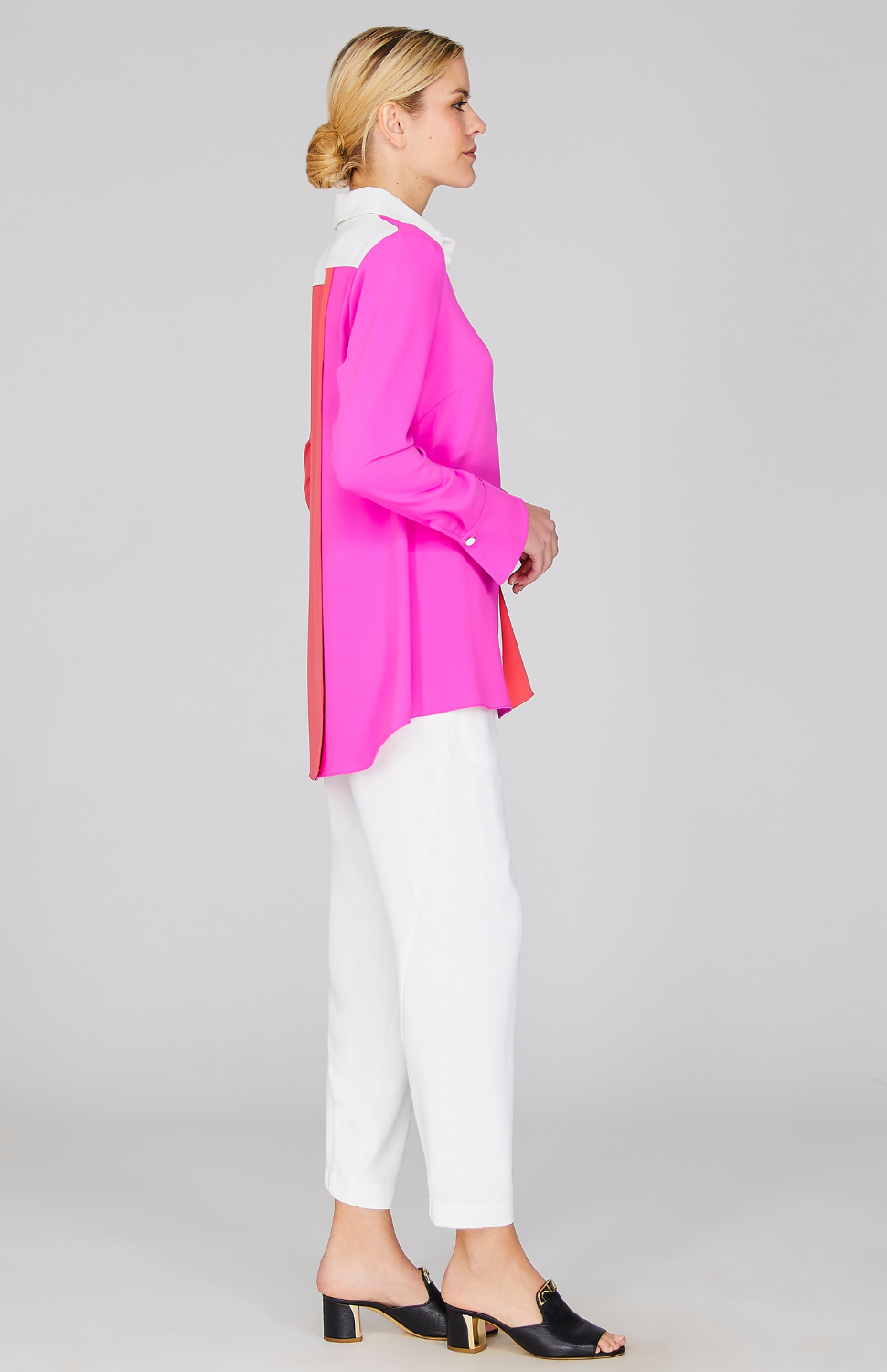 Color Block Lustrous Crepe Back Overlap Shirt