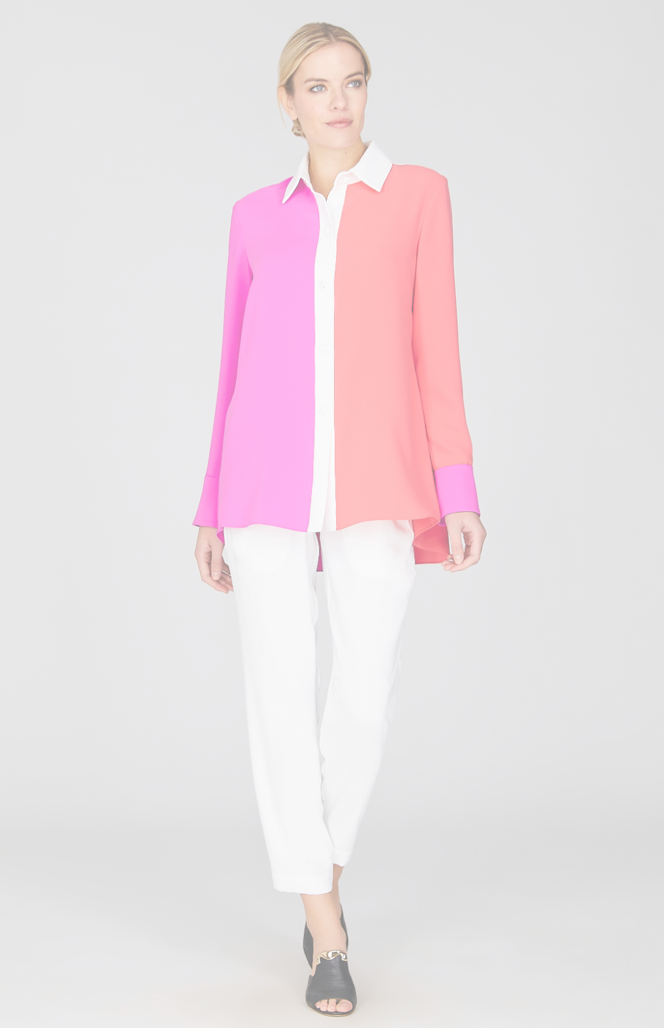 Color Block Lustrous Crepe Back Overlap Shirt