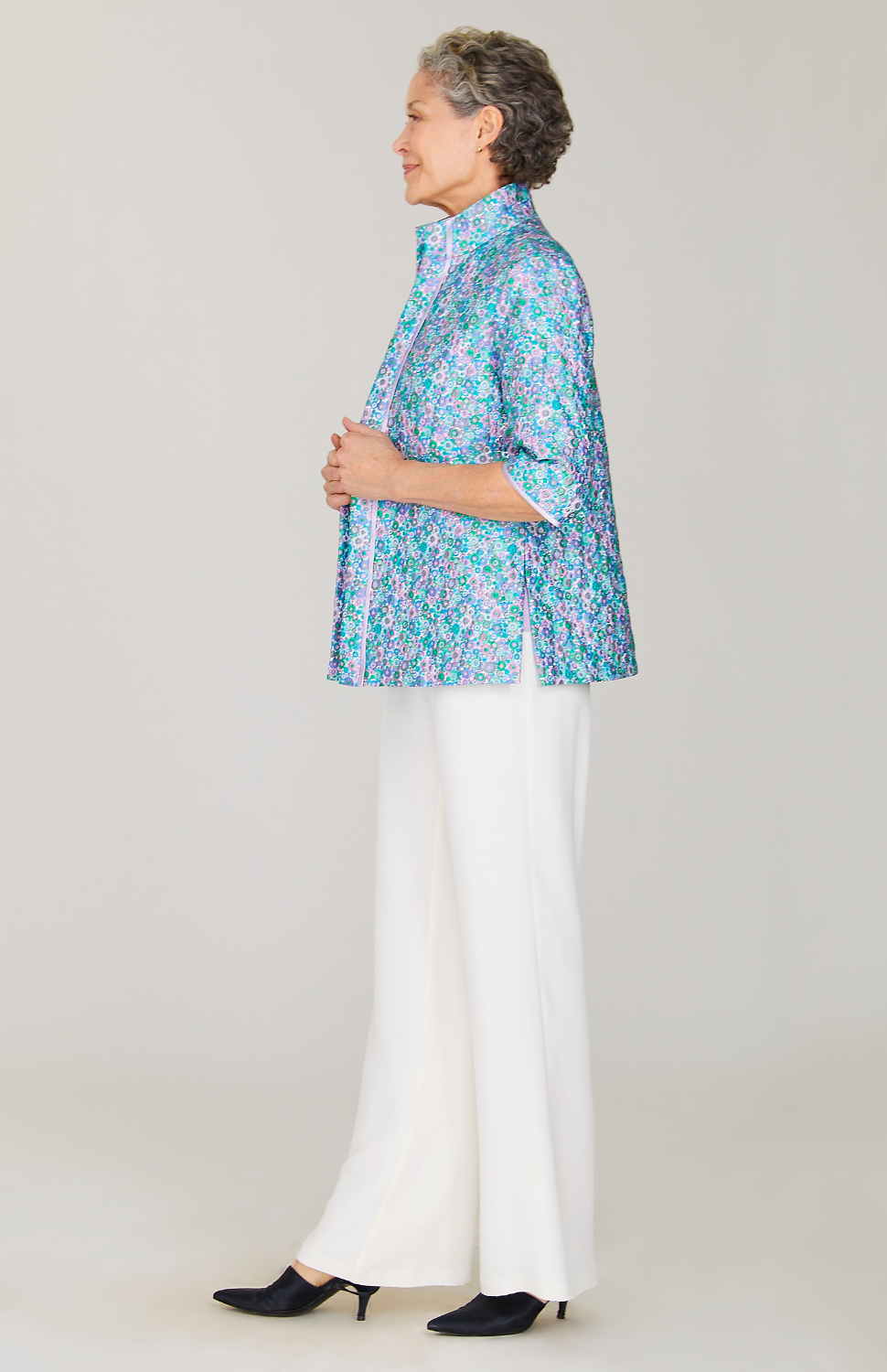 Luxe Garden Open Front High Neck Shirt