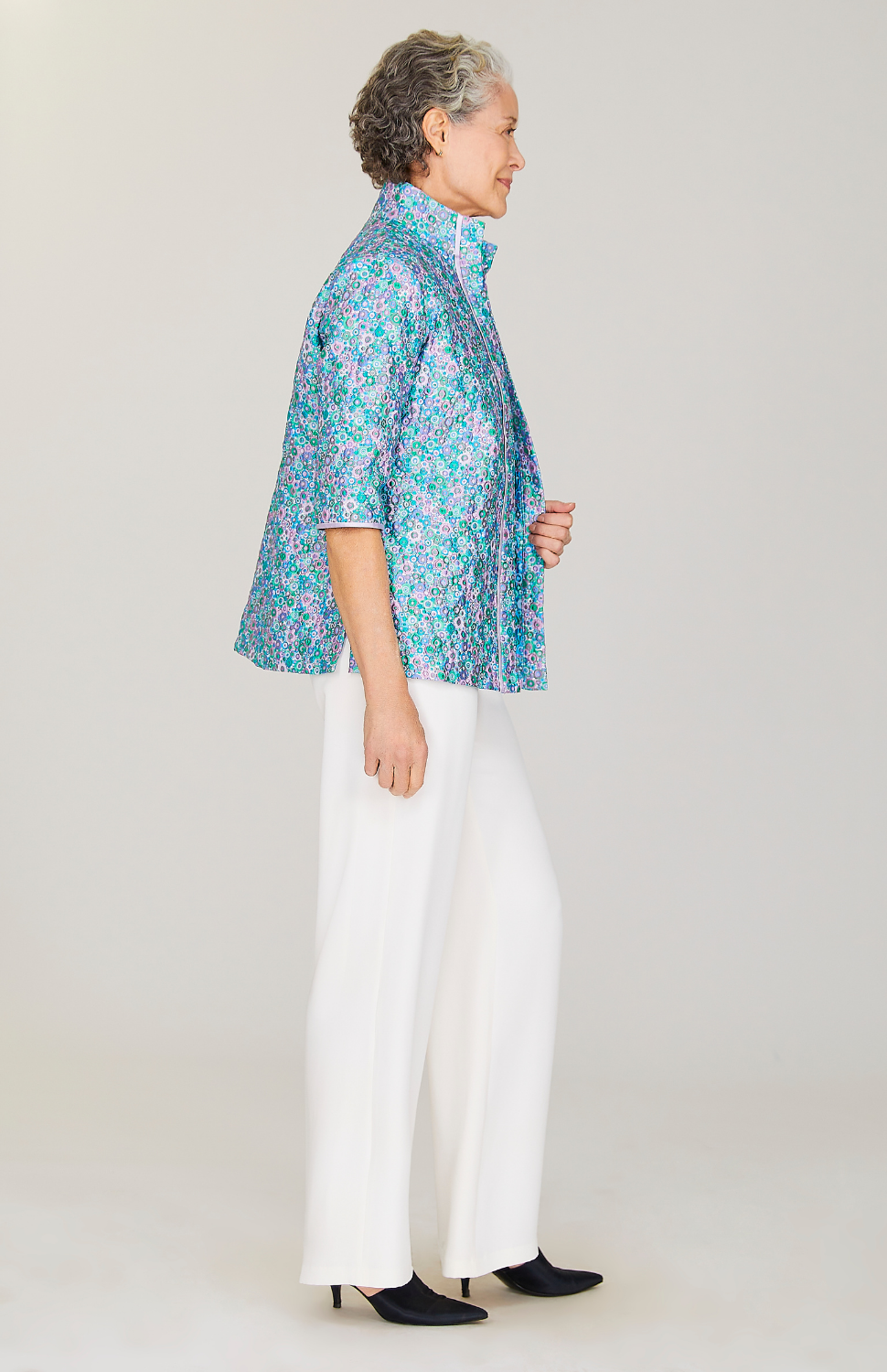 Luxe Garden Open Front High Neck Shirt