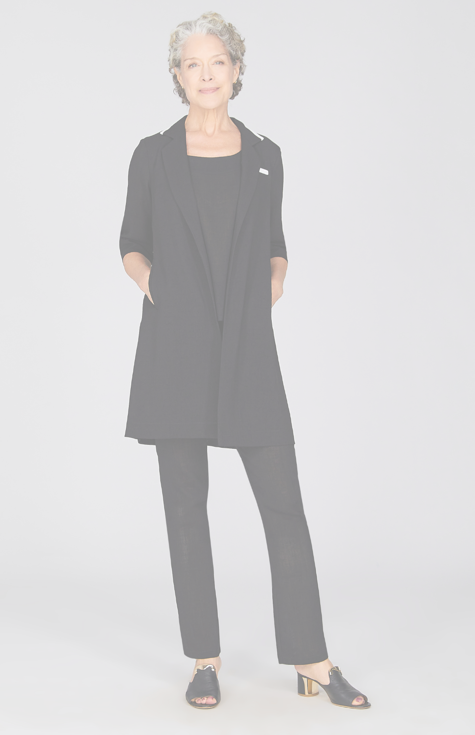 Microlinen Long Blazer with Contrast Trim