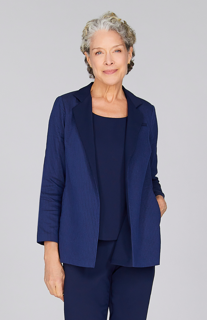 Sheer Stripe Blazer w/Contrast Trim