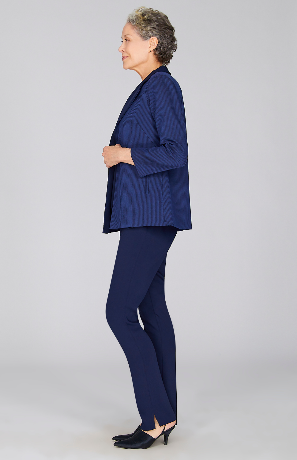 Sheer Stripe Blazer w/Contrast Trim