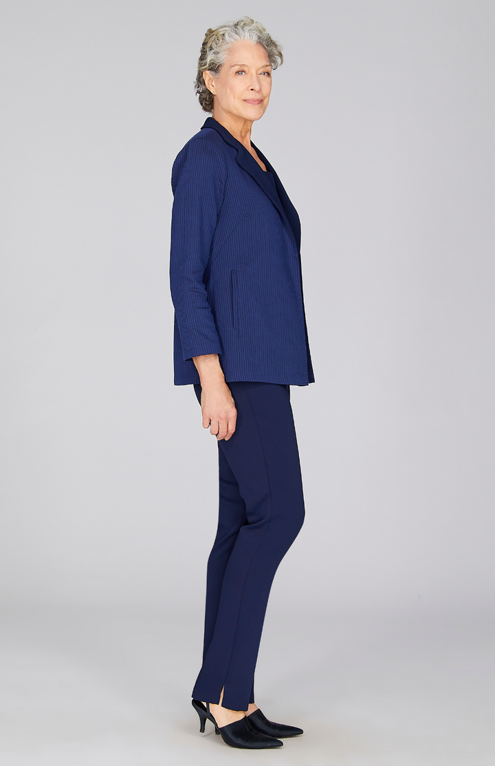 Sheer Stripe Blazer w/Contrast Trim