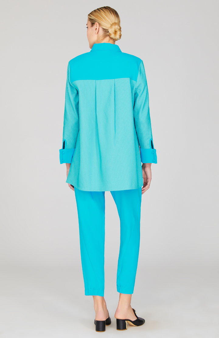 Sheer Stripe Collared Button Down w/Side Tab