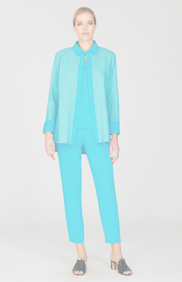 Sheer Stripe Collared Button Down w/Side Tab