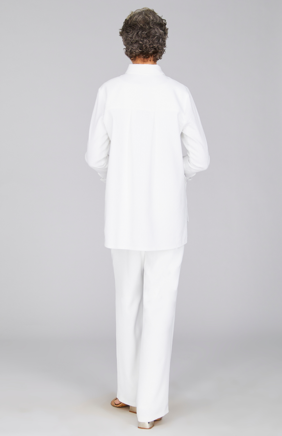 Sheer Stripe Collared Button Down w/Side Tab