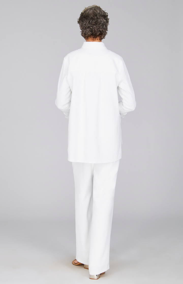 Sheer Stripe Collared Button Down w/Side Tab