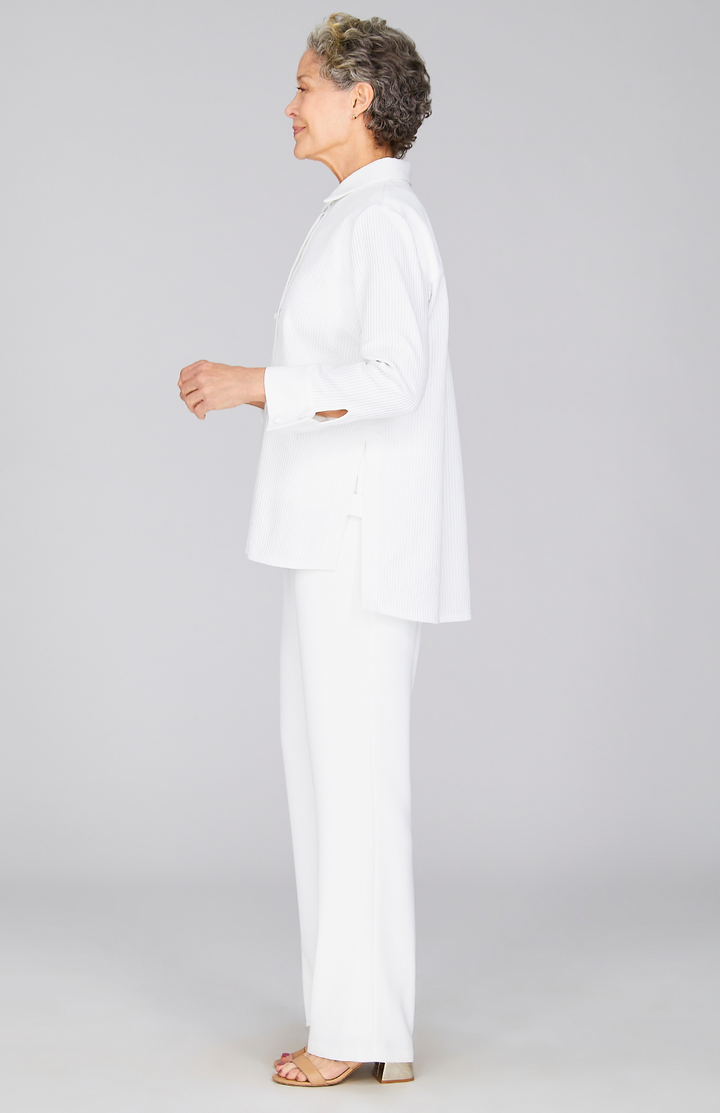 Sheer Stripe Collared Button Down w/Side Tab