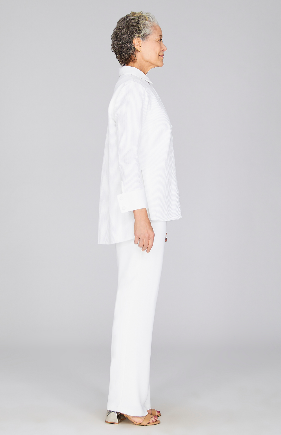 Sheer Stripe Collared Button Down w/Side Tab