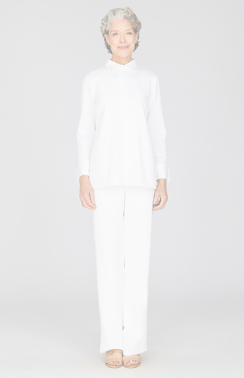 Sheer Stripe Collared Button Down w/Side Tab