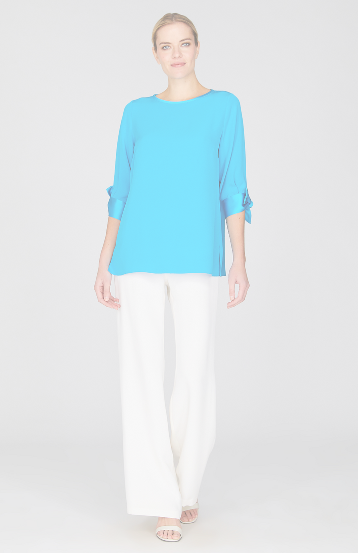 Silk 3/4 Sleeve Blouse w/Satin Tie Cuff