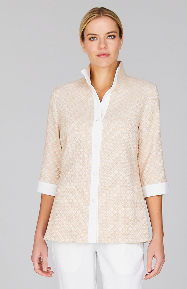 Tiled Jacquard High Neck Shirt