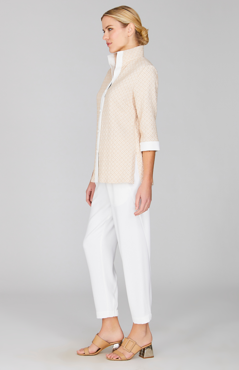 Tiled Jacquard High Neck Shirt