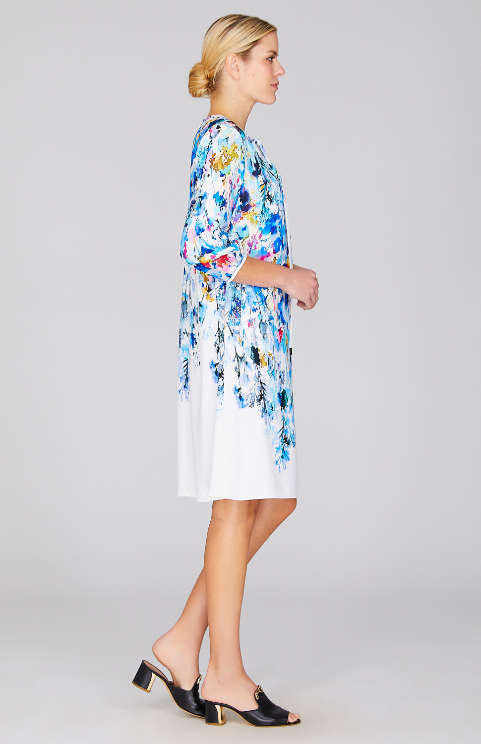 Watercolor Floral Gather Neck Swing Dress